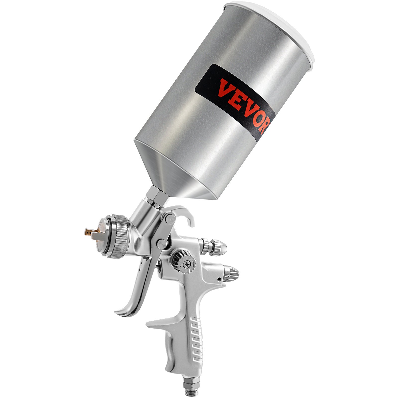 Pistola pulverizadora de aire VEVOR HVLP, pulverizador profesional de alimentación por gravedad para plantas automotrices, boquillas de acero inoxidable de 1,3 mm/1,7 mm, vaso de cobre de 1000 cc con adaptador MPS y regulador de aire para imprimación, capa transparente y superior, y retoques.