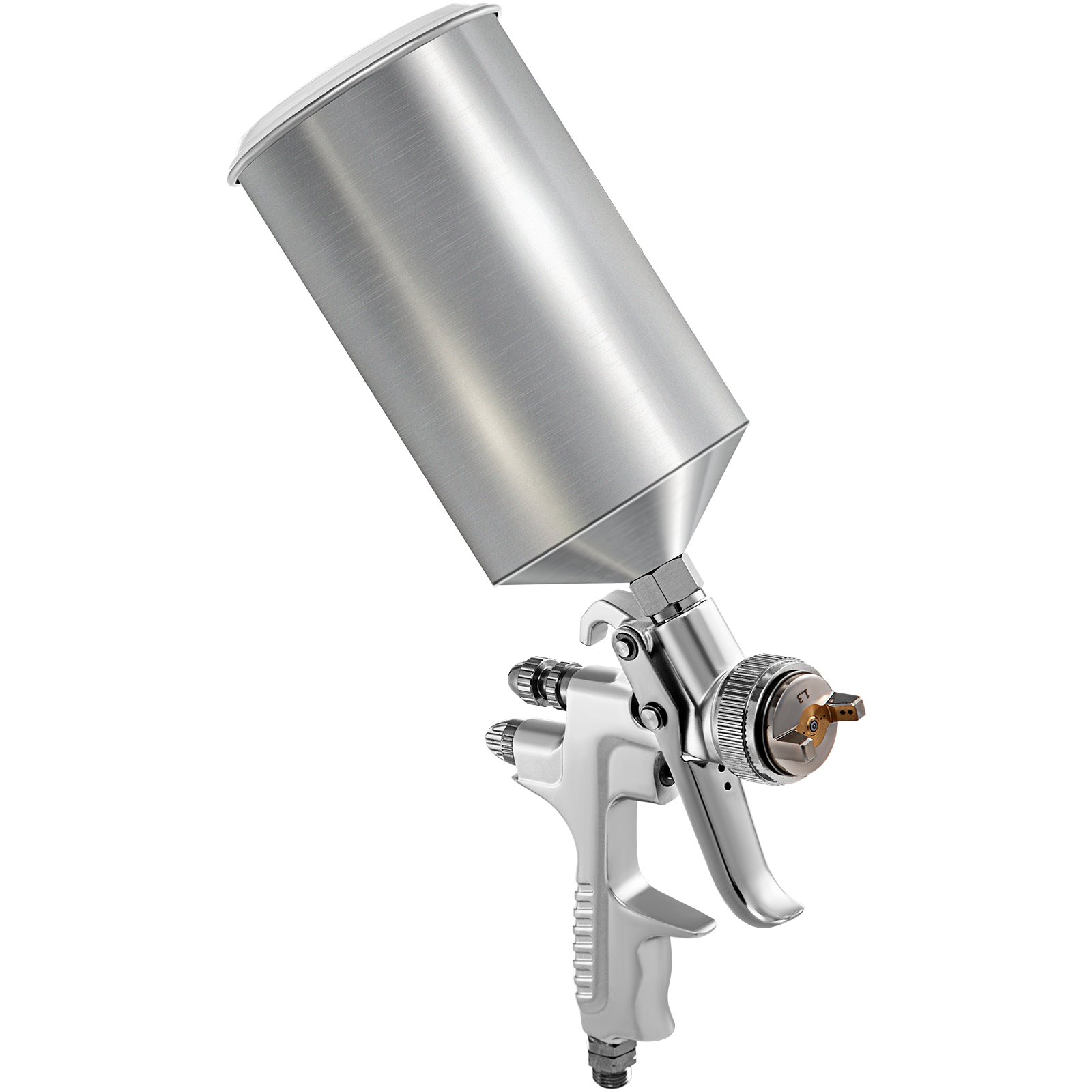 Pistola pulverizadora de aire VEVOR HVLP, pulverizador profesional de alimentación por gravedad para plantas automotrices, boquillas de acero inoxidable de 1,3 mm/1,7 mm, vaso de cobre de 1000 cc con adaptador MPS y regulador de aire para imprimación, capa transparente y superior, y retoques.