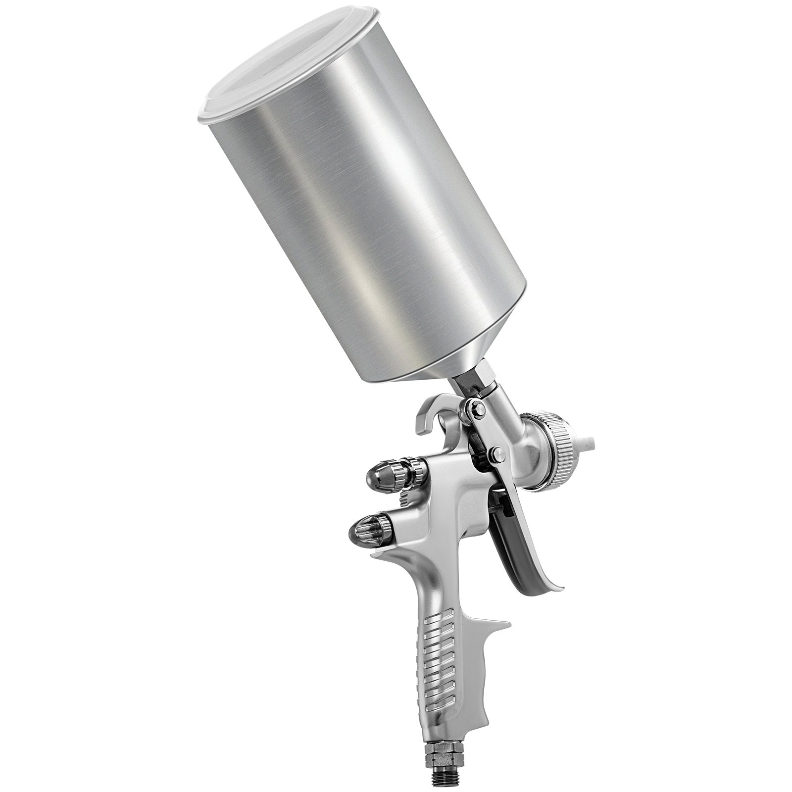 Pistola pulverizadora de aire VEVOR HVLP, pulverizador profesional de alimentación por gravedad para plantas automotrices, boquillas de acero inoxidable de 1,3 mm/1,7 mm, vaso de cobre de 1000 cc con adaptador MPS y regulador de aire para imprimación, capa transparente y superior, y retoques.