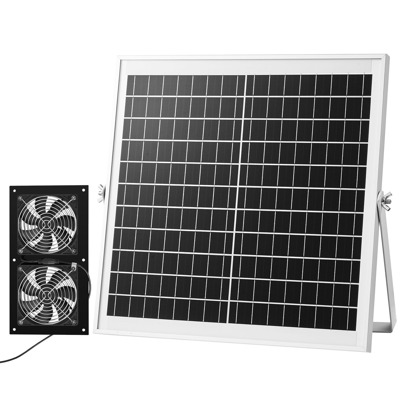 Ventilador solar VEVOR, panel solar de 15 W con 2 ventiladores, ángulo del panel solar ajustable, alta velocidad de 2668 RPM, instalación flexible, intercambio de aire rápido para invernaderos, carpas de cultivo, gallineros y refugios.