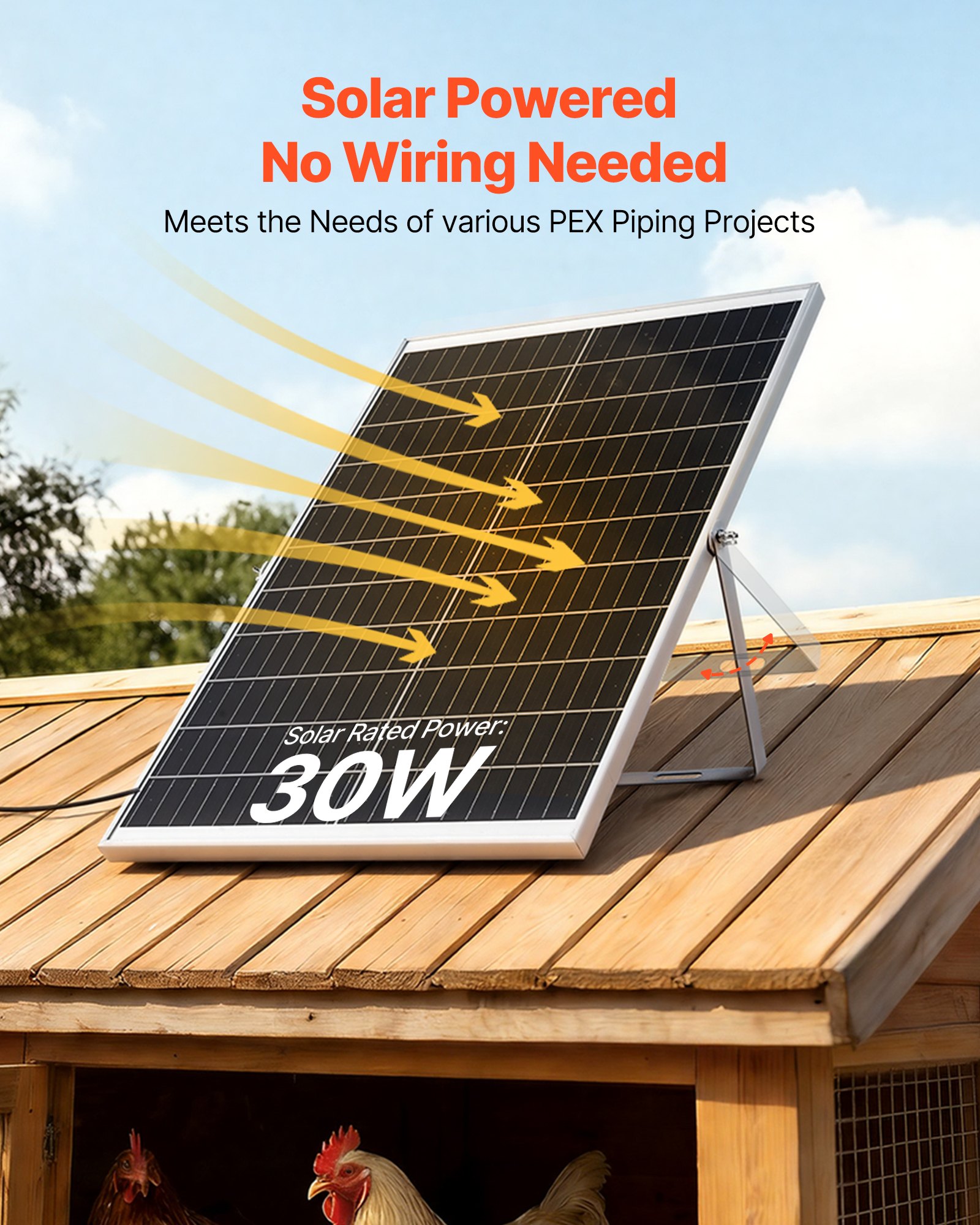 Ventilador solar VEVOR, panel solar de 30 W con 2 ventiladores, ángulo del panel solar ajustable, alta velocidad de 2668 RPM, instalación flexible, intercambio de aire rápido para invernaderos, carpas de cultivo, gallineros y refugios.