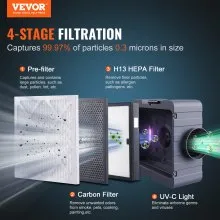 VEVOR Depurador de aire con filtración de 3 etapas, máquina de aire negativo apilable 800 CFM, limpiador de aire con MERV10, carbón, H13 HEPA, para uso doméstico, industrial y comercial