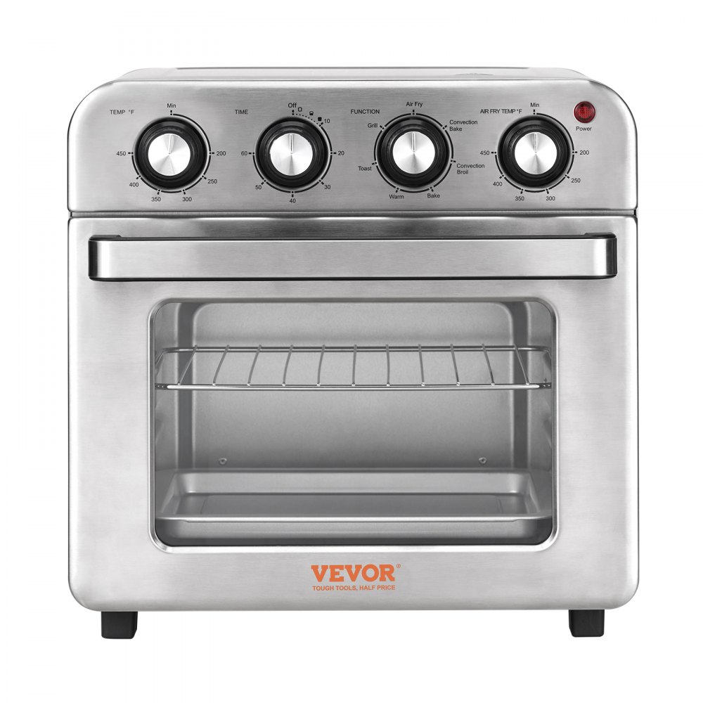 VEVOR Horno tostador freidora de aire 7 en 1, horno de convección de 18 L, horno tostador de acero inoxidable de 1700 W, combo de encimera con parrilla, bandeja para pizza, guantes, 6 rebanadas de pan tostado, pizza de 10 pulgadas, uso doméstico y comercial