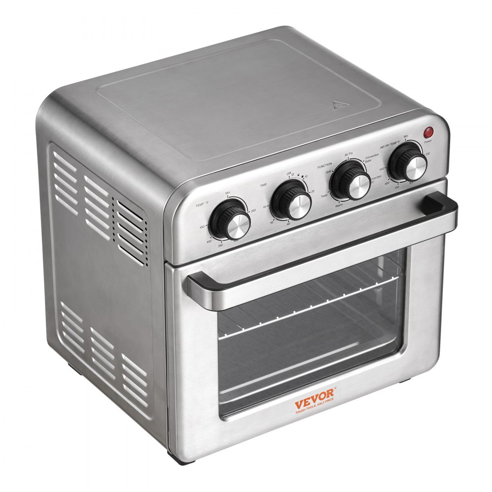VEVOR Horno tostador freidora de aire 7 en 1, horno de convección de 18 L, horno tostador de acero inoxidable de 1700 W, combo de encimera con parrilla, bandeja para pizza, guantes, 6 rebanadas de pan tostado, pizza de 10 pulgadas, uso doméstico y comercial