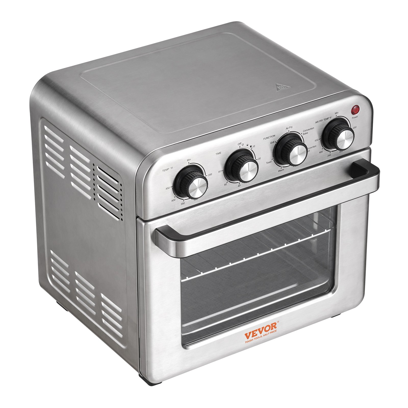 VEVOR Horno tostador freidora de aire 7 en 1, horno de convección de 18 L, horno tostador de acero inoxidable de 1700 W, combo de encimera con parrilla, bandeja para pizza, guantes, 6 rebanadas de pan tostado, pizza de 10 pulgadas, uso doméstico y comercial
