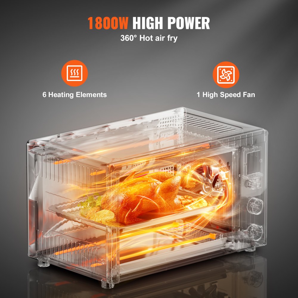 Horno tostador con freidora de aire VEVOR 13 en 1, horno de convección de 28 L/29,6 Qt, horno tostador de 2 niveles de 1800 W, combo de encimera con rejillas de alambre, bandeja para pizza, guantes, para uso doméstico y comercial.