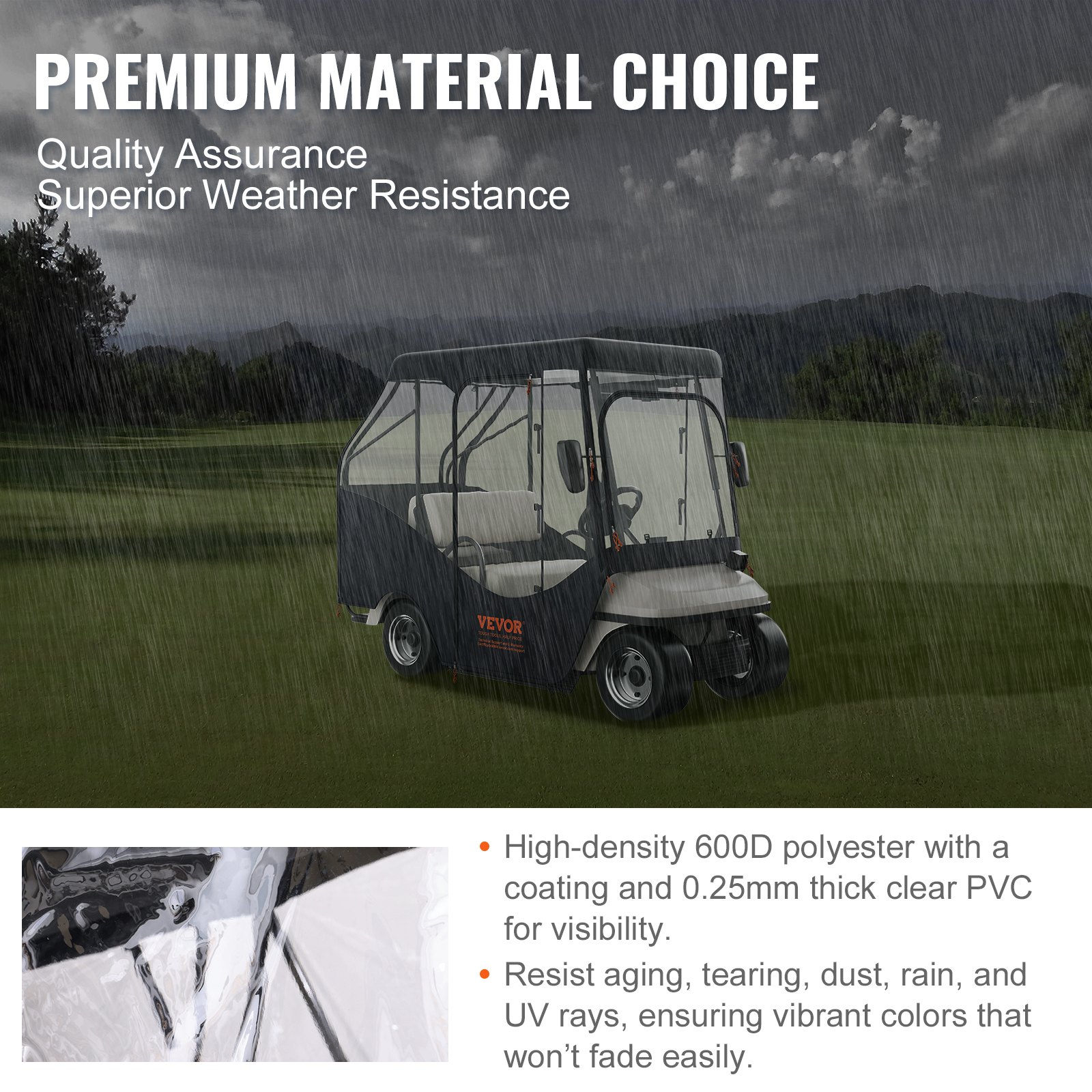 Cubierta para carrito de golf VEVOR, fabricada en poliéster 600D con ventanas transparentes en los 4 lados, para 4 pasajeros, ideal para carritos de golf de 2+2 pasajeros, resistente al sol y al polvo.