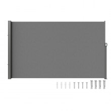 VEVOR Toldo Lateral Retráctil, Pantalla de Privacidad para Exteriores de 79''x 118'', Pantalla de Patio Retráctil Impermeable de Poliéster de 180g, Pantalla de Viento Divisor de Habitación UV 30+ para Patio, Patio Trasero, Balcón, Gris