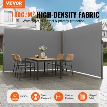 VEVOR Toldo Lateral Retráctil, Pantalla de Privacidad para Exteriores de 79''x 236'', Pantalla de Patio Retráctil Impermeable de Poliéster de 180g, Pantalla de Viento Divisor de Habitación UV 30+ para Patio, Patio Trasero, Balcón, Gris