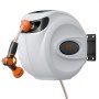 VEVOR Retractable Hose Reel, 130 ft x 1/2 inch, 180° Swivel Bracket Wall-Mounted, Garden Water Hose Reel with 9-Pattern Nozzle, Automatic Rewind, Lock at Any Length, and Slow Return System