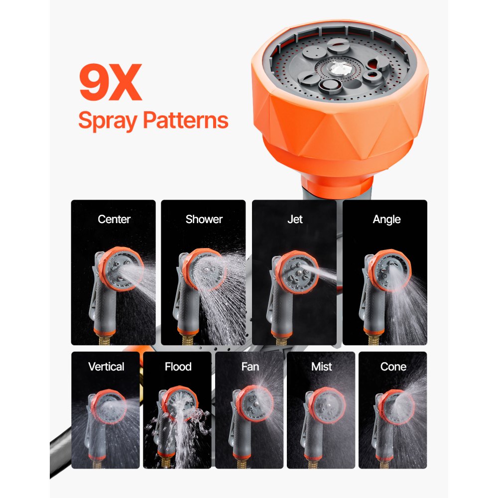 VEVOR - Carrete de manguera retráctil para jardín (1/2 pulgada x 84 pies, montaje en pared), resistente, con boquilla de 9 patrones, bloqueo de cualquier longitud, sistema de retorno lento mejorado y soporte giratorio de 180°.