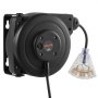 VEVOR Carrete de cable de extensión retráctil 9 metros (30 pies), resistente, 16 AWG/3C SJTOW, color negro, para montaje en techo/pared, disyuntor de 10 A, cable de alimentación retráctil automático