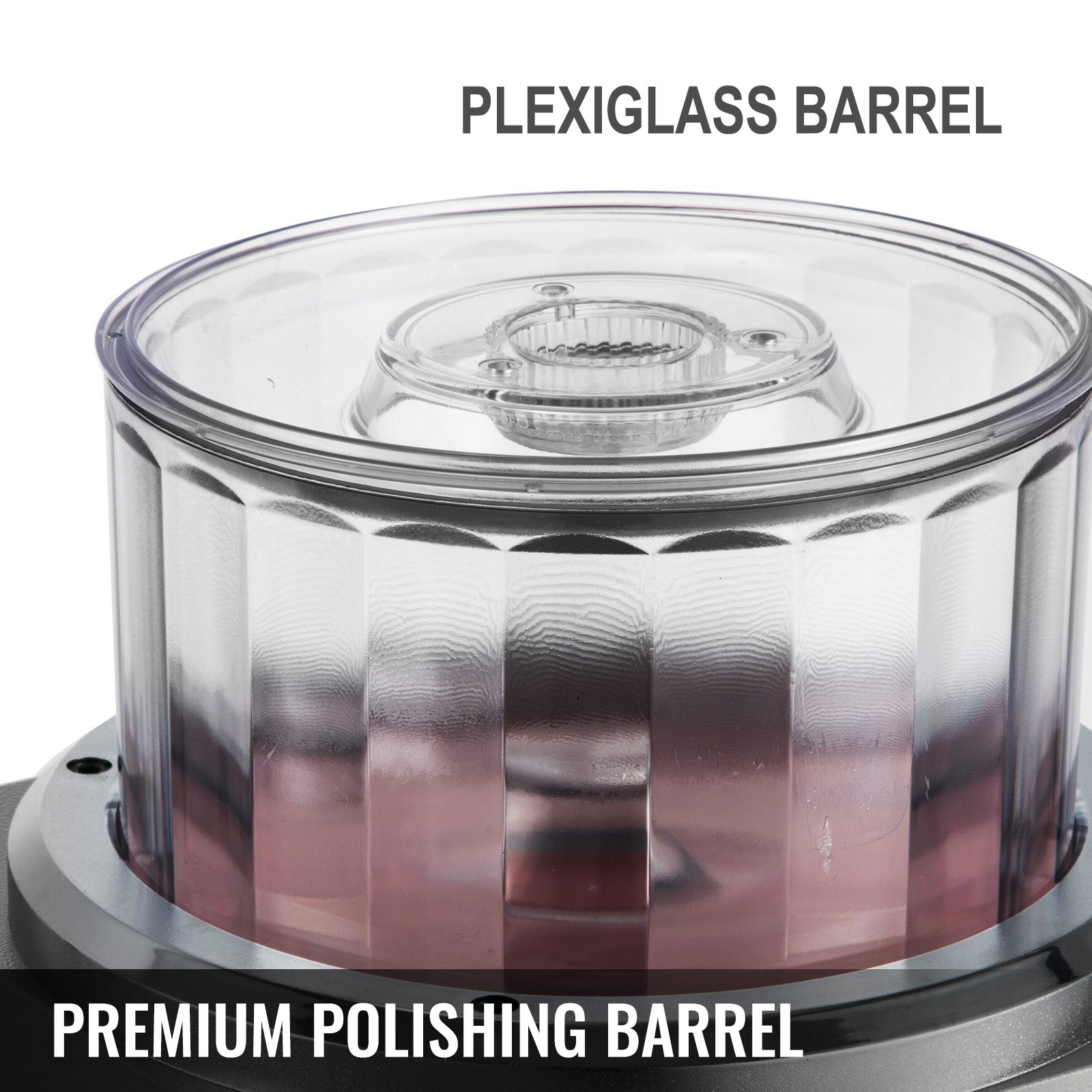 Barril de plexiglás del pulidor de joyas VEVOR, etiquetado como barril de pulido premium.