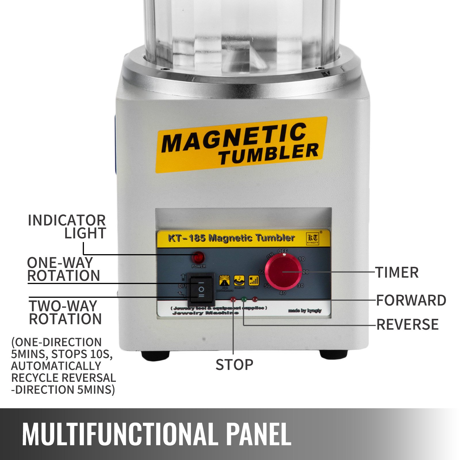Pulidora de joyas VEVOR kt-185, panel de control de vaso magnético con múltiples configuraciones.