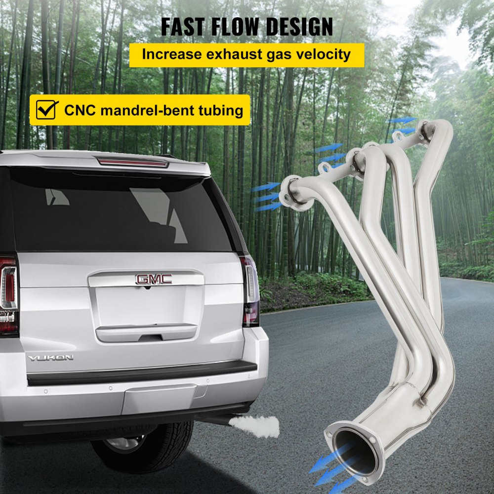 Cabezal de escape VEVOR Cabezal de escape de tubo largo de acero inoxidable Cabezal de colector pulido para Chevy 283 302 305 307 327 350 400 Cabezal de escape de tubo largo