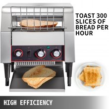 Tostadora transportadora comercial VEVOR de 300 rebanadas/hora, tostadora industrial resistente de acero inoxidable de 2200 W con tubos de calentamiento dobles, equipo de restaurante eléctrico de encimera para comida horneada con pan de bagel