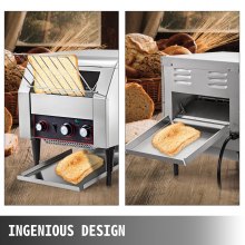 Tostadora transportadora comercial VEVOR de 300 rebanadas/hora, tostadora industrial resistente de acero inoxidable de 2200 W con tubos de calentamiento dobles, equipo de restaurante eléctrico de encimera para comida horneada con pan de bagel