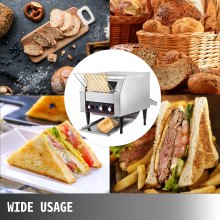 Tostadora transportadora comercial VEVOR de 300 rebanadas/hora, tostadora industrial resistente de acero inoxidable de 2200 W con tubos de calentamiento dobles, equipo de restaurante eléctrico de encimera para comida horneada con pan de bagel