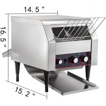Tostadora transportadora comercial VEVOR de 300 rebanadas/hora, tostadora industrial resistente de acero inoxidable de 2200 W con tubos de calentamiento dobles, equipo de restaurante eléctrico de encimera para comida horneada con pan de bagel