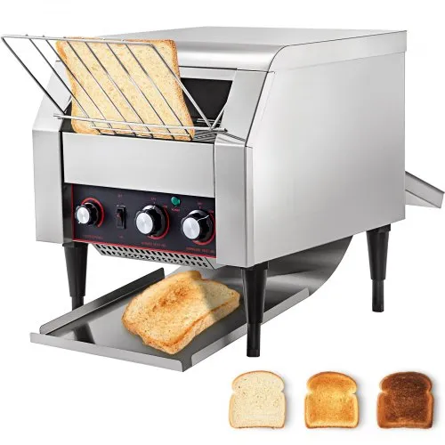 Tostadora transportadora comercial VEVOR 450 rebanadas/hora, tostadoras industriales de servicio pesado de acero inoxidable de 2600 W con tubos de calentamiento dobles, equipo de restaurante eléctrico de encimera para comida horneada con pan Bagel