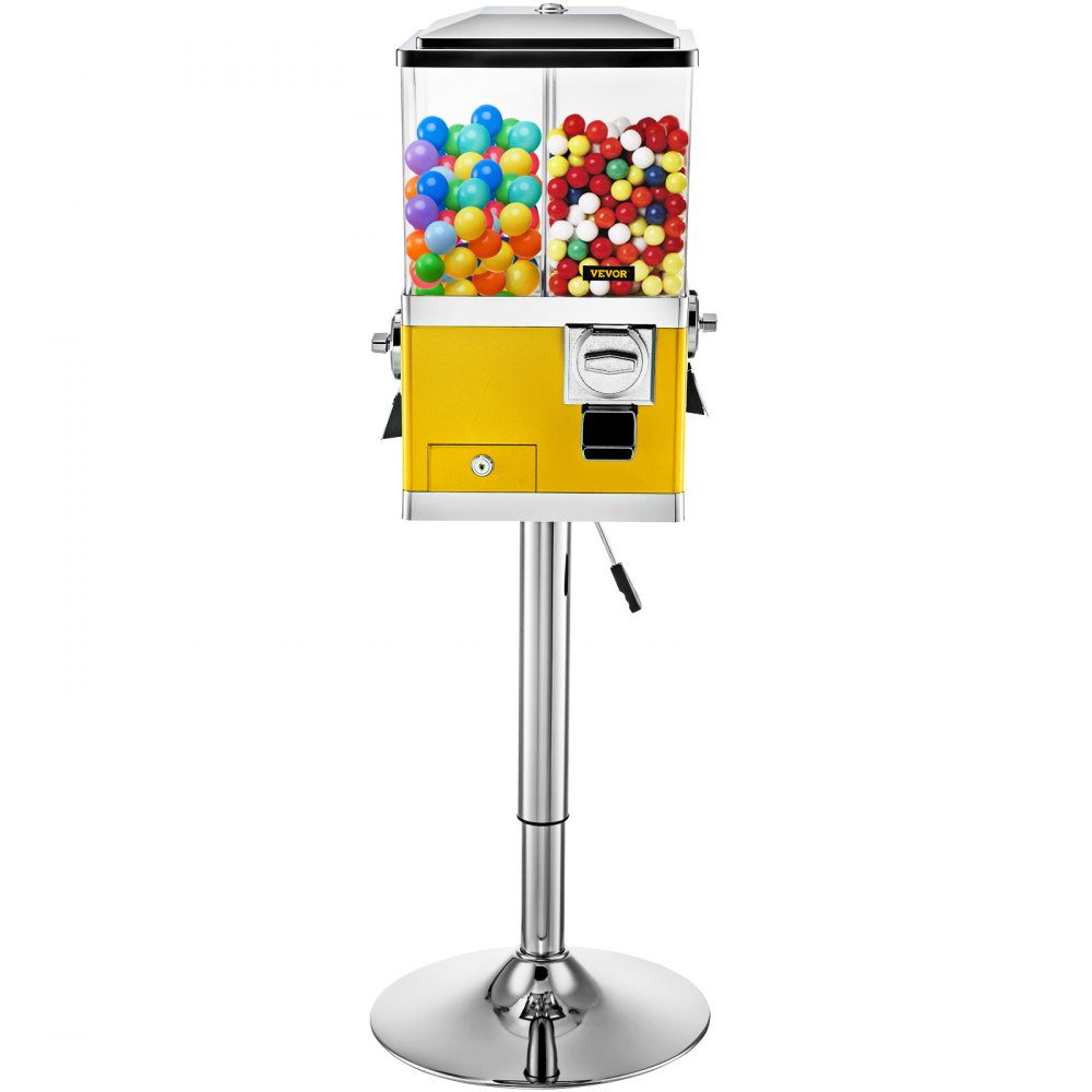 Máquina expendedora de caramelos VEVOR con soporte, dispensador de caramelos de cuarto amarillo, máquina expendedora de caramelos cuadrada giratoria de cuatro compartimentos, banco de chicles grande de PC y hierro, ruedas dispensadoras ajustables para bolas de chicle de 1