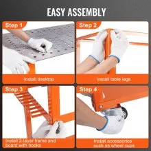 Mesa de soldadura VEVOR de 36 x 24 pulgadas, capacidad de carga de 600 libras, mesa de trabajo de soldadura de acero con ruedas, banco de trabajo portátil con tablero de almacenamiento de doble capa, agujeros de fijación de 5/8 pulgadas, 11 ganchos