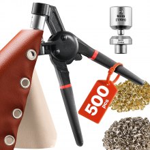 Kit de herramientas para ojales VEVOR, 500 ojales metálicos de 1/4 de pulgada en dorado y plateado, con alicates manuales, perforadora y bloque, para cuero, lonas, zapatos, manualidades, tela, cinturones.