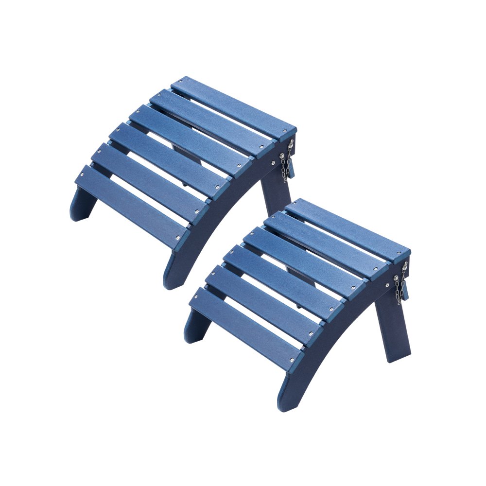 VEVOR - Juego de 2 otomanas Adirondack (47,2 cm de largo x 47,2 cm de ancho x 35,5 cm de alto), plegables, de plástico HDPE, con reposapiés resistente a la intemperie para sillas Adirondack, ideales para porches, piscinas, jardines, etc., color azul.
