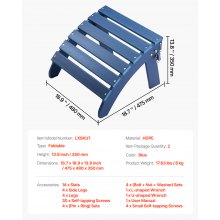 Reposapiés plegable de HDPE Adirondack, juego de 2, 18,7 x 18,9 x 13,8 pulgadas, color azul