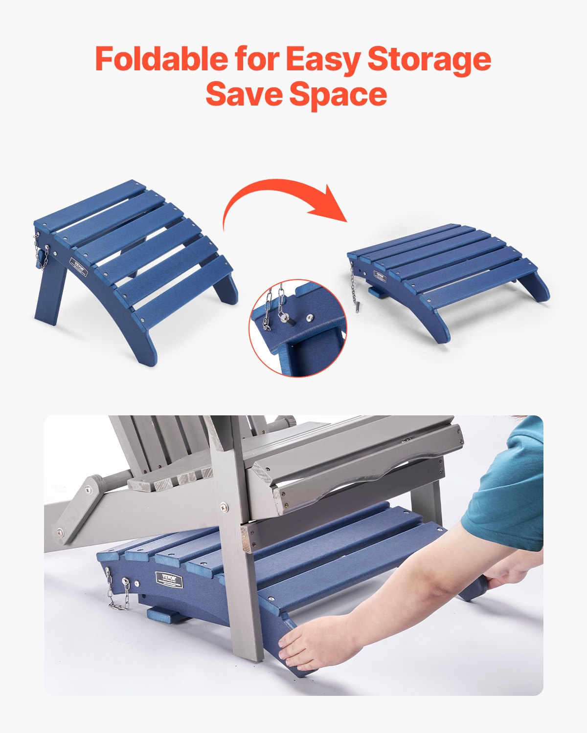 Reposapiés plegable de HDPE Adirondack, juego de 2, 18,7 x 18,9 x 13,8 pulgadas, color azul