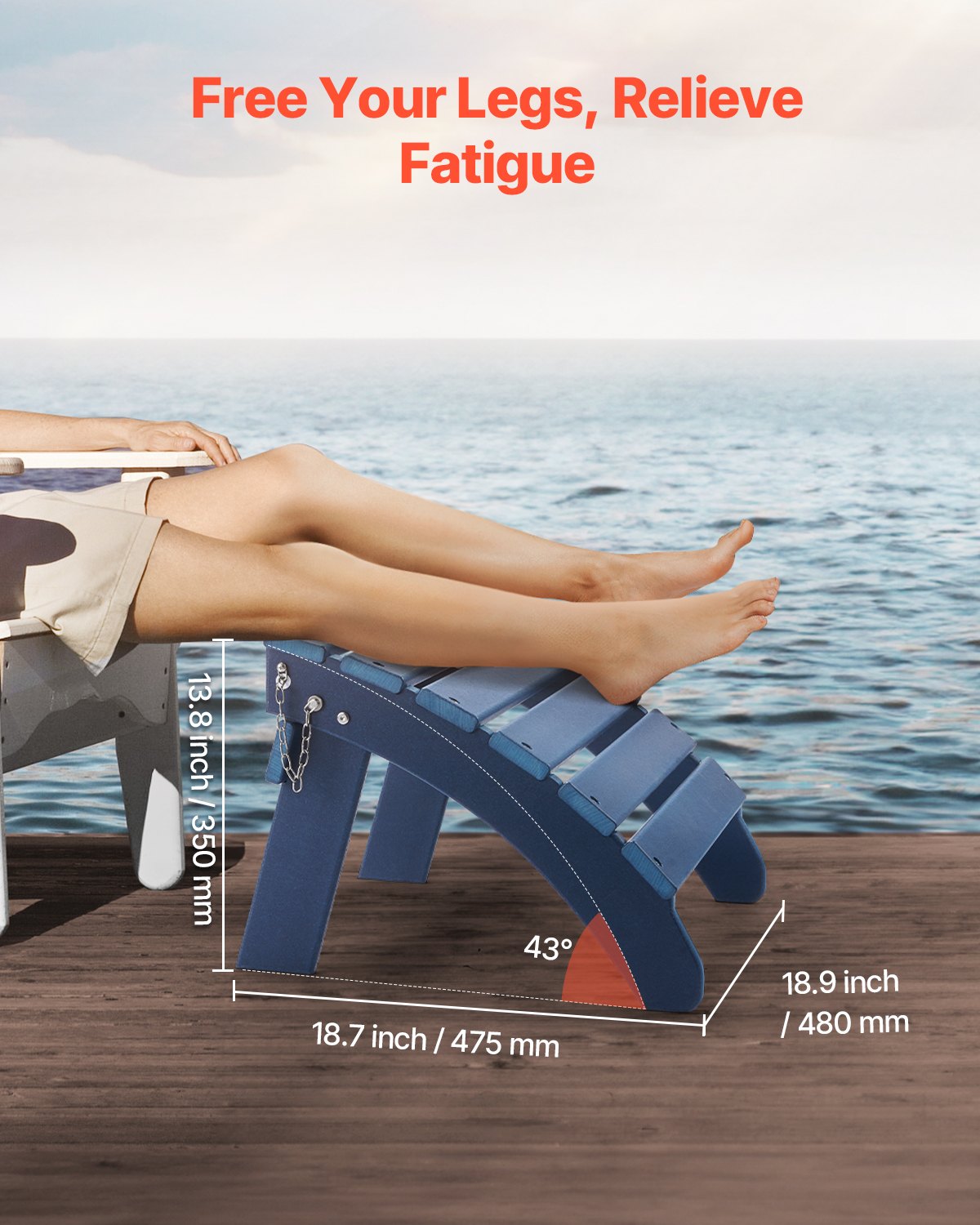 Reposapiés plegable de HDPE Adirondack, juego de 2, 18,7 x 18,9 x 13,8 pulgadas, color azul