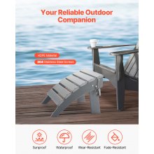 Reposapiés plegable para patio Adirondack Ottoman de HDPE de 16,9 x 18,9 x 13 pulgadas, color gris