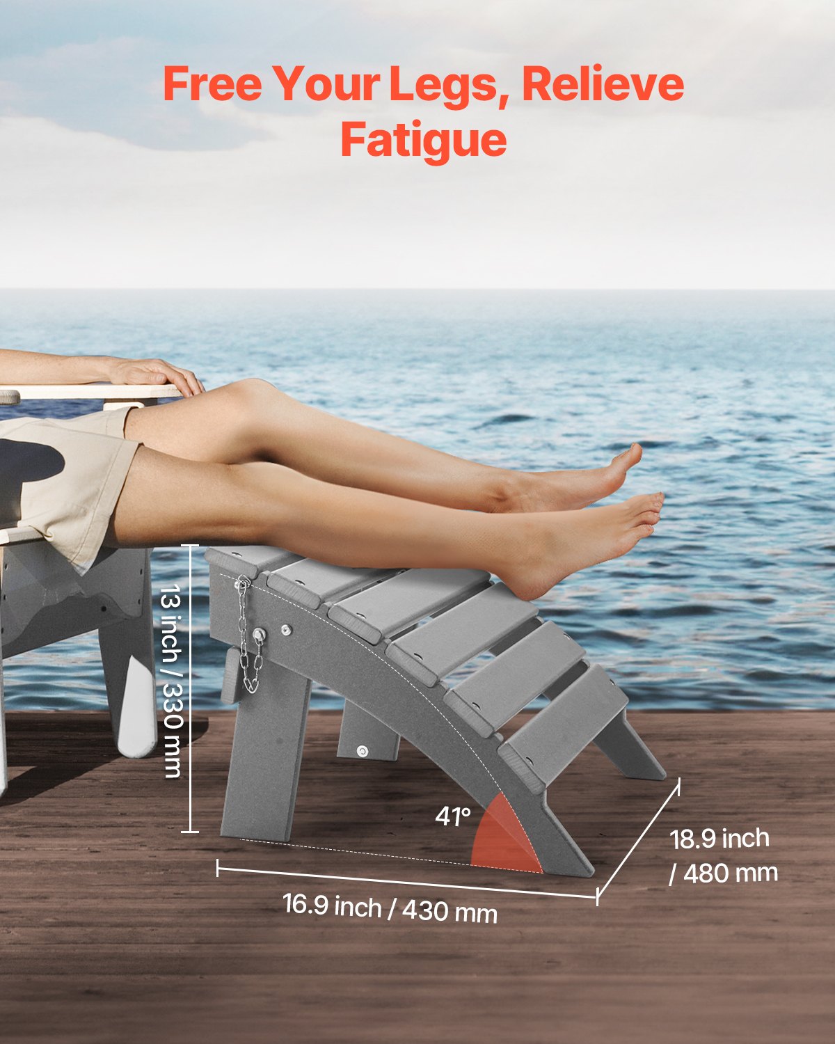Reposapiés plegable para patio Adirondack Ottoman de HDPE de 16,9 x 18,9 x 13 pulgadas, color gris