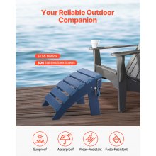 Reposapiés plegable para patio de HDPE de 15,7 L x 18,9 W x 13 H Adirondack Ottoman, color azul