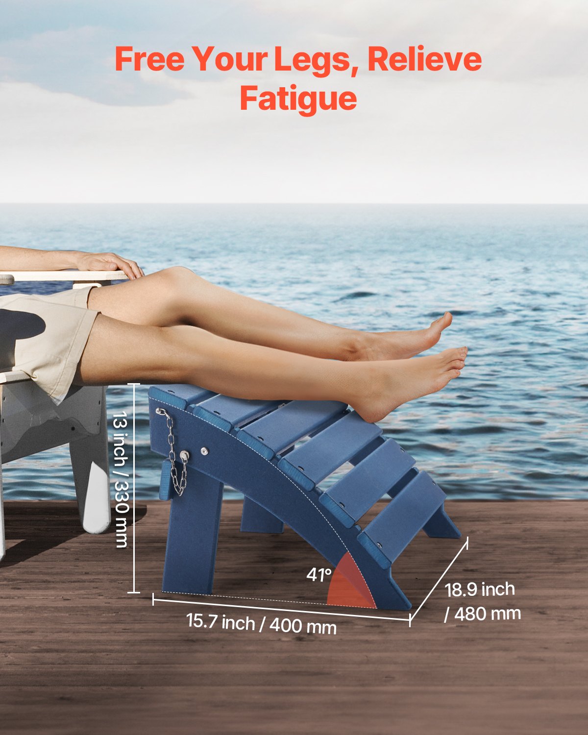 Reposapiés plegable para patio de HDPE de 15,7 L x 18,9 W x 13 H Adirondack Ottoman, color azul
