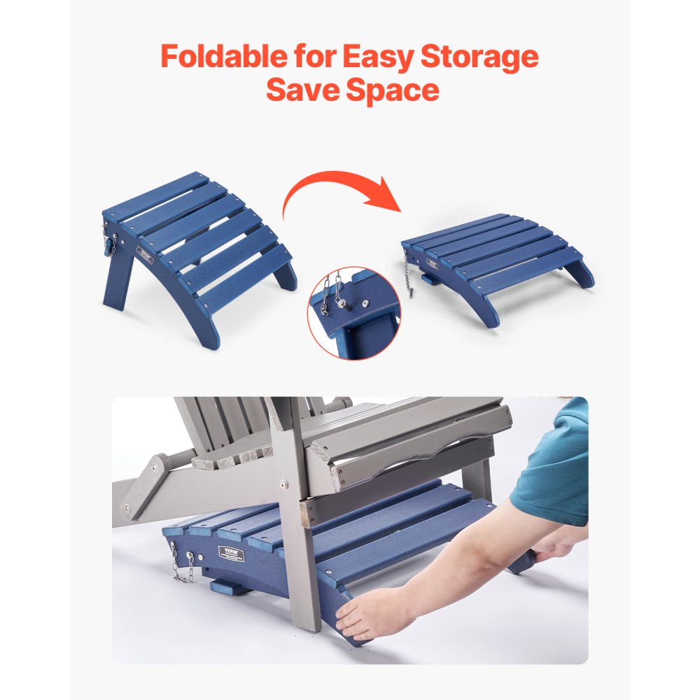 Reposapiés plegable para patio Adirondack Ottoman de HDPE de 18,7 x 18,9 x 13,8 pulgadas, color azul