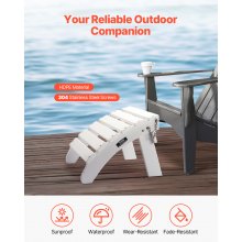 Reposapiés plegable para patio Adirondack de HDPE de 17,7 x 19,7 x 13,8 pulgadas, color blanco