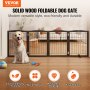 VEVOR Puerta independiente para perros, 32" H x 96.5" W Puerta independiente para mascotas, 4 paneles Puerta plegable para perros para pasillos anchos y estrechos, Barrera expandible para perros con soporte silencioso para pies para interiores, marrón