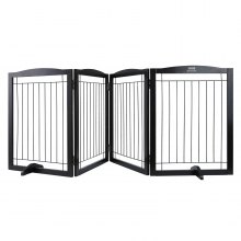 VEVOR Puerta independiente para perros, 32" H x 96.5" W Puerta independiente para mascotas, 4 paneles Puerta plegable para perros para pasillos anchos y estrechos, Barrera expandible para perros con soporte silencioso para pies para interiores, marrón