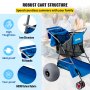 VEVOR Carro de Playa con Ruedas de globo 30,5 cm Carro Plegable al Aire Libre 85x87x94 cm Carretilla Portátil de Transporte Carga de 160 kg con Bolsas de Almacenamiento Azul para Jardín Playa Piscina