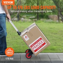 VEVOR Carretilla de mano plegable y plataforma rodante, capacidad de 176 libras, carrito plegable de aluminio, carrito de equipaje resistente con mango telescópico y ruedas PP+TPR para el hogar, oficina, compras, viajes