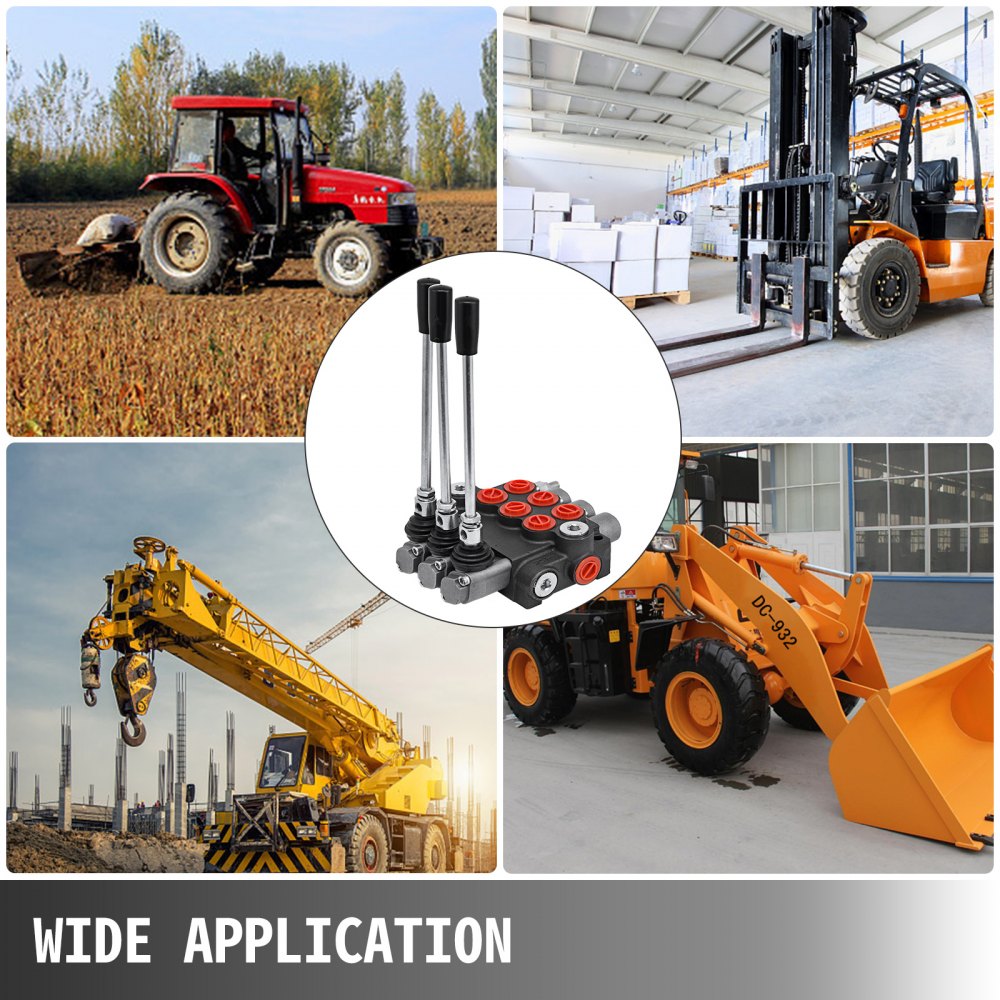 Válvula de control hidráulica VEVOR de 3 carretes, válvula de control direccional hidráulica de 11GPM, válvula hidráulica de doble efecto para tractores, cargadores, tanques