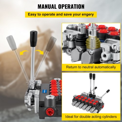 Válvula de control direccional hidráulica VEVOR, válvula de carrete hidráulica de 6 carretes, válvula de cargadora hidráulica de 11 GPM, válvula de control direccional de 4500 PSI, válvulas hidráulicas y controles para tractores, cargadores, tanques