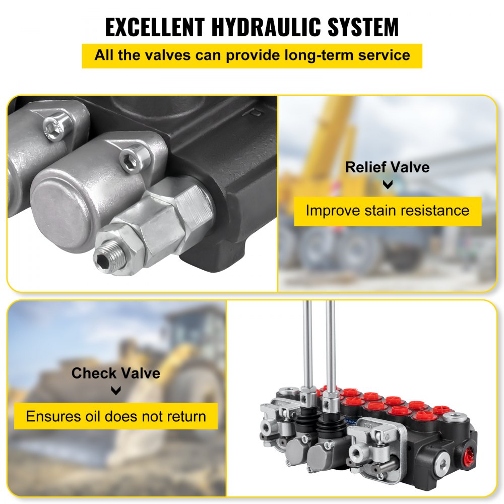 Válvula de control direccional hidráulica VEVOR, válvula de carrete hidráulico de 6 carretes, válvula de cargadora hidráulica de 11 GPM, válvula de control direccional de 4500 PSI, válvulas y controles hidráulicos para tractores, cargadoras y tanques.