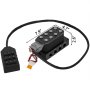 Válvula solenoide VEVOR accu x4 con controlador de teclado y dimensiones mostradas.