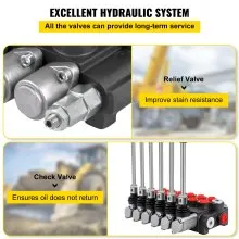Válvula de control direccional hidráulica VEVOR, válvula de carrete hidráulica de 6 carretes, válvula de cargadora hidráulica de 11 GPM, válvula de control direccional de 3600 PSI, válvulas y controles hidráulicos para tractores, cargadores, tanques