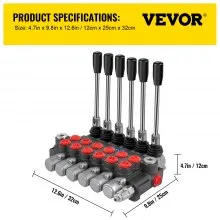 Válvula de control direccional hidráulica VEVOR, válvula de carrete hidráulica de 6 carretes, válvula de cargadora hidráulica de 11 GPM, válvula de control direccional de 3600 PSI, válvulas y controles hidráulicos para tractores, cargadores, tanques