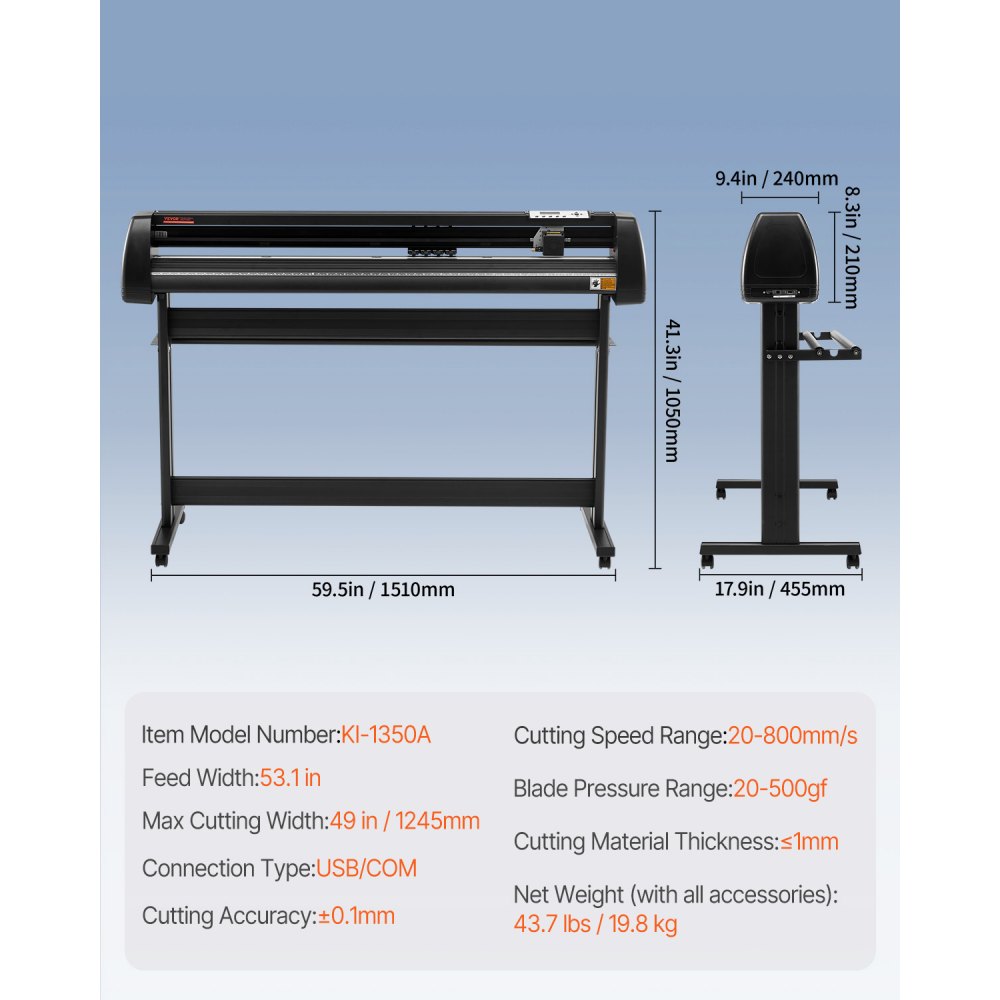VEVOR Máquina trazadora cortadora de vinilo, máquina para hacer letreros con software Signmaster de 53", trazador cortador de vinilo con alimentación de papel de 1350 mm con soporte (53" 1350 mm)
