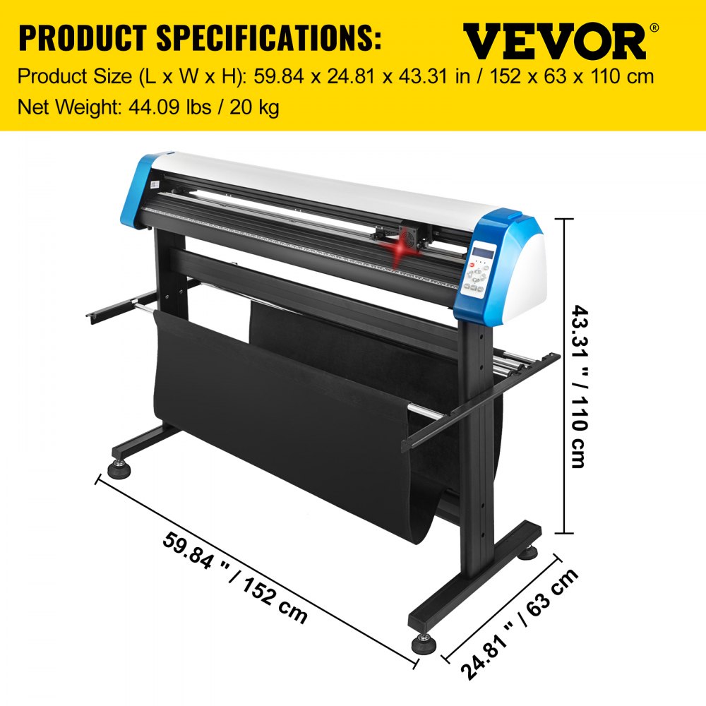 Plotter cortador de vinilo de contorno automático VEVOR de 53 pulgadas con fuerza y velocidad ajustables para corte de letreros, con soporte de suelo y software Signmaster