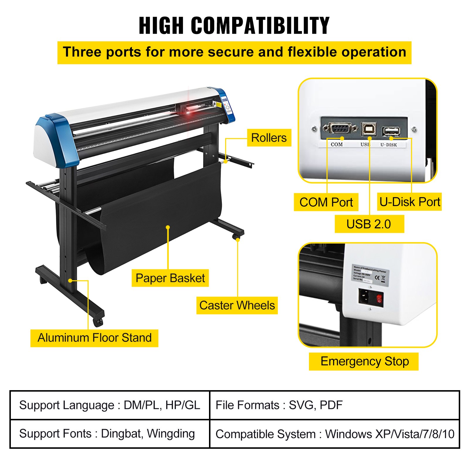 Plotter cortador de vinilo de contorno automático VEVOR de 53 pulgadas con fuerza y velocidad ajustables para corte de letreros, con soporte de suelo y software Signmaster